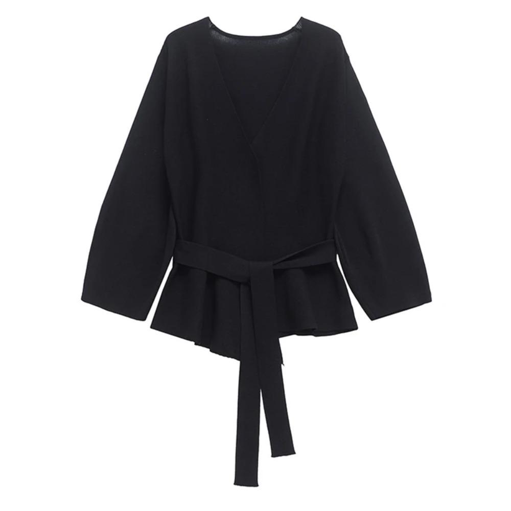Кардиганы с поясом на шнуровке, женские однотонные приталенные жакеты с V-образным вырезом и рукавами до запястья, модная женская верхняя одежда S