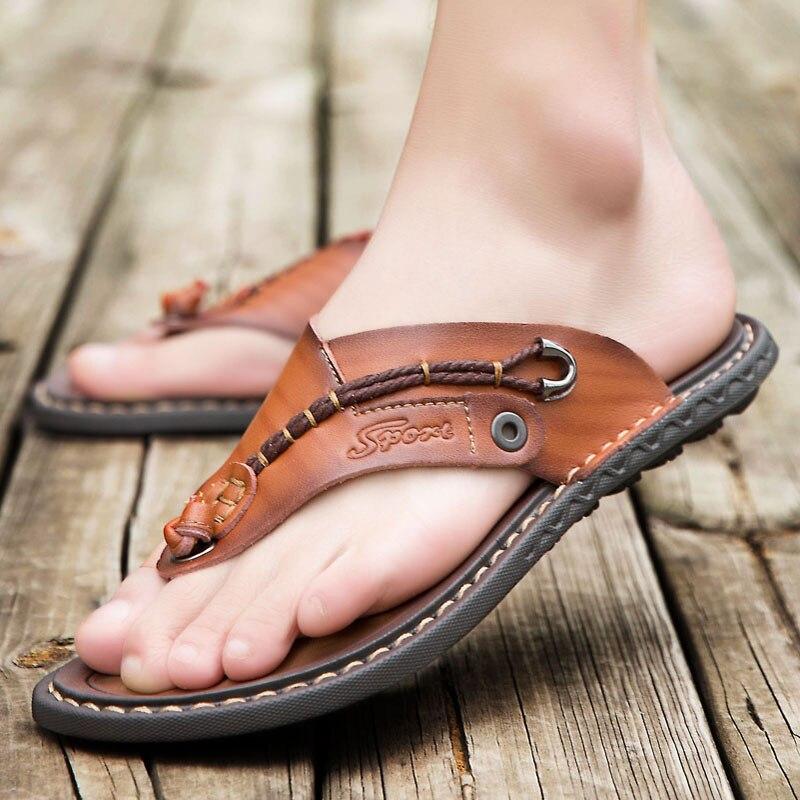 Leather Slippers Men Luxury Brand Flip Flops Soft Comfortable Beach Slipper  Flip Flop Summer Shoe For Men Big Size 46 47 купить недорого — выгодные  цены, бесплатная доставка, реальные отзывы с фото — Joom