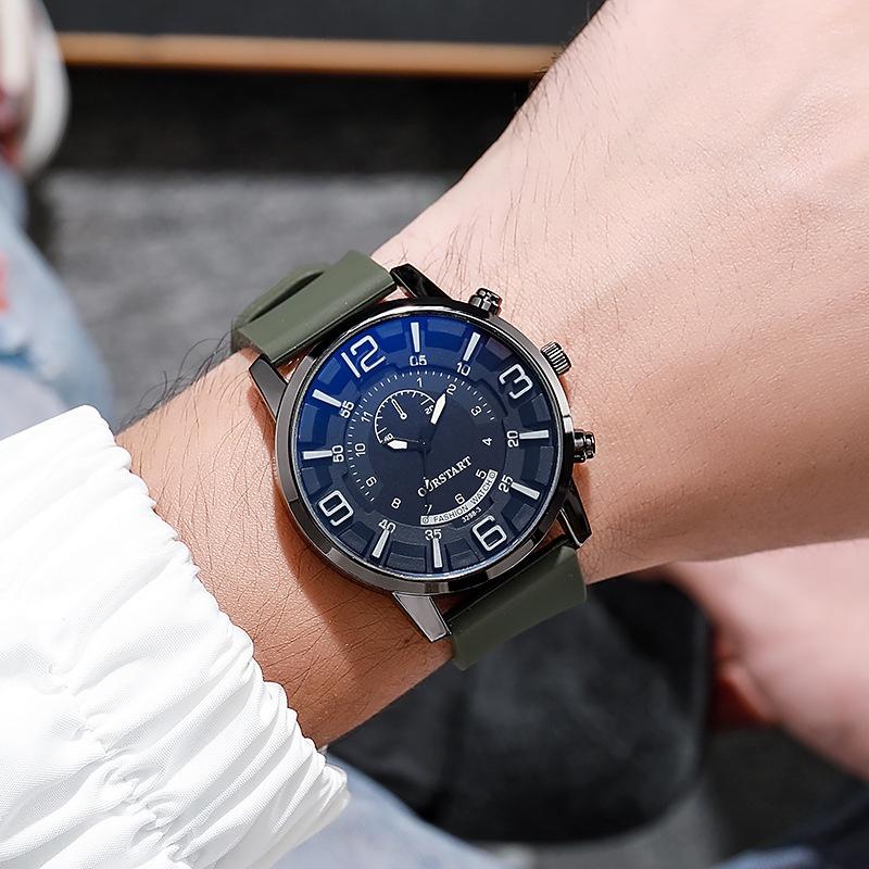 Gj083 Men's Casual Quartz Silicone Watch Decorative Blue Glass Stainless Steel Clasp Characters)