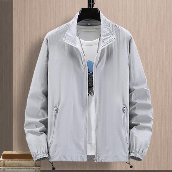 Men Outdoor Jacket Long Sleeves Sun Protection Breathable Solid Color Zipper Closure Anti-UV Ultra-thin Plus Size Cycling Sports Sun Protection Coat