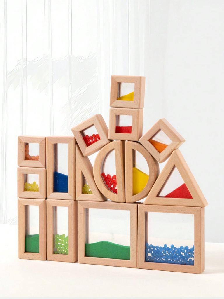 Children's Wooden Rainbow Acrylic Translucent Building Blocks for Creative Geometric Shape Assembly, Promoting Hand-eye Coordina