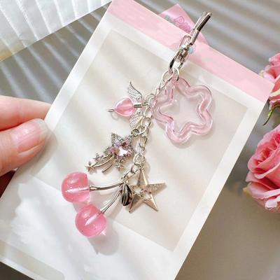 Porta-Chaves Meteor Cereja com Diamantes, Chaveiro de Contas, Pingente para Mochila/Bolsa, Corrente para Celular, Acessórios de Decoração