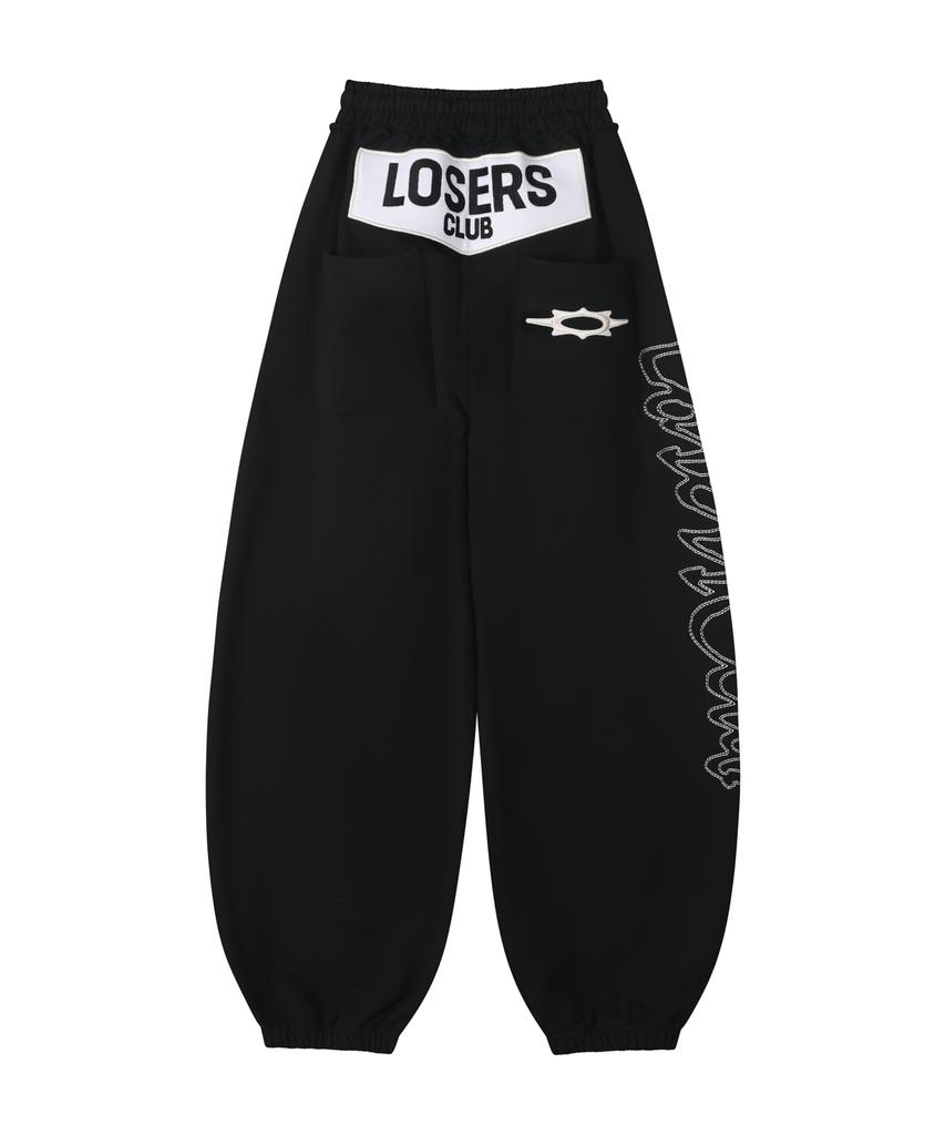 Lujeoseukeulleob Script Logo Wide Sweatpants Black