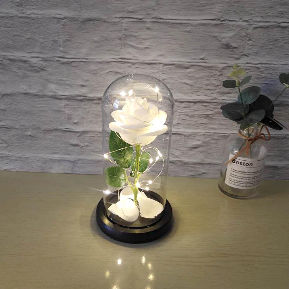 Fabrika Altın Yaprak Gül Çiçek Cam Kapak LED Lamba Simülasyon Çiçek Sevgililer Günü Hediyesi Yaratıcı Hediye Dekorasyon Süsleri