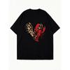 Oversized T Shirt Black Lobster Heart Leopard Print Summer Casual Wear