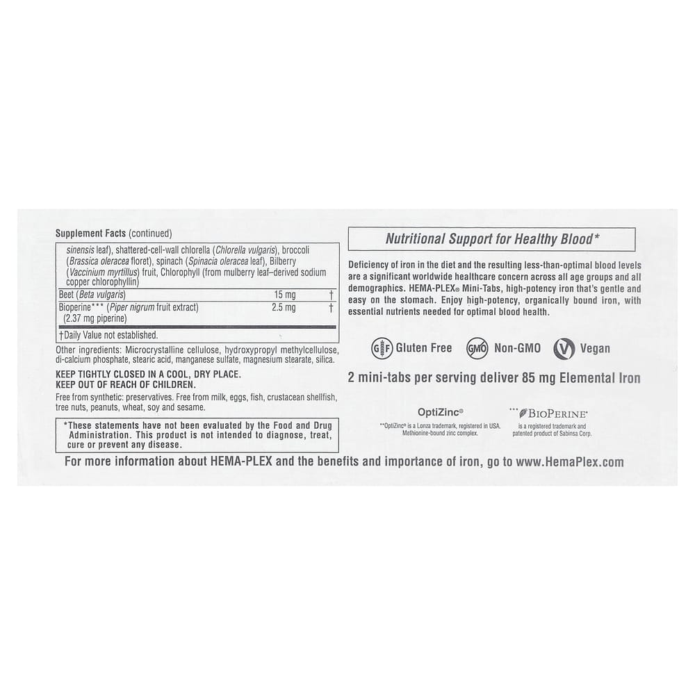 Nature's Plus Hema-Plex Sustained Release Iron Mini Tablets, 60 Count