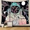 Boho Chic Wall Tapestry With Moon Phase Floral Starry Sky Design Bedroom Yoga Studio Decor