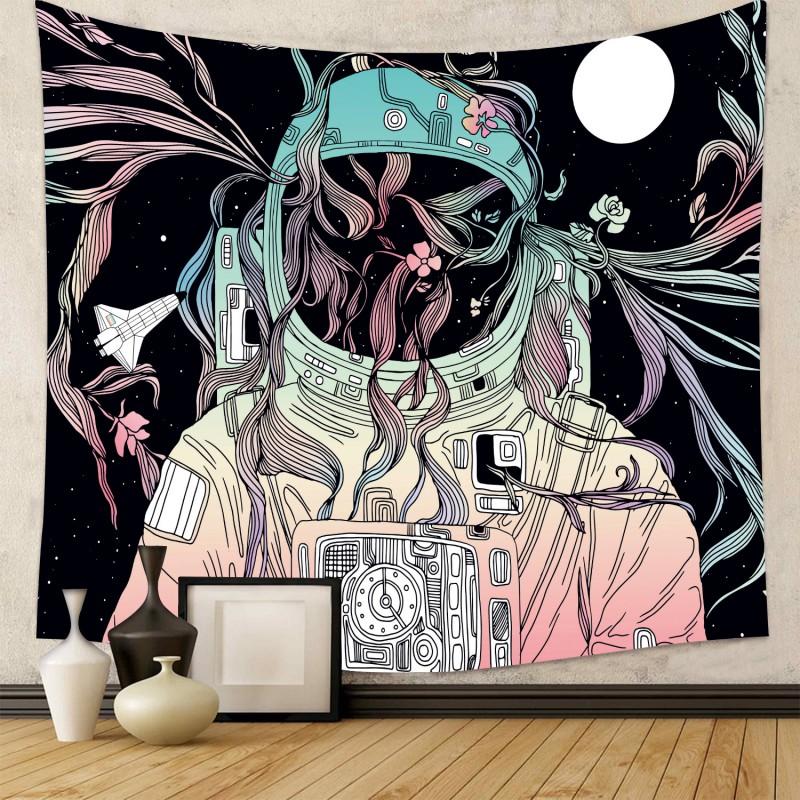Boho Chic Wall Tapestry With Moon Phase Floral Starry Sky Design Bedroom Yoga Studio Decor