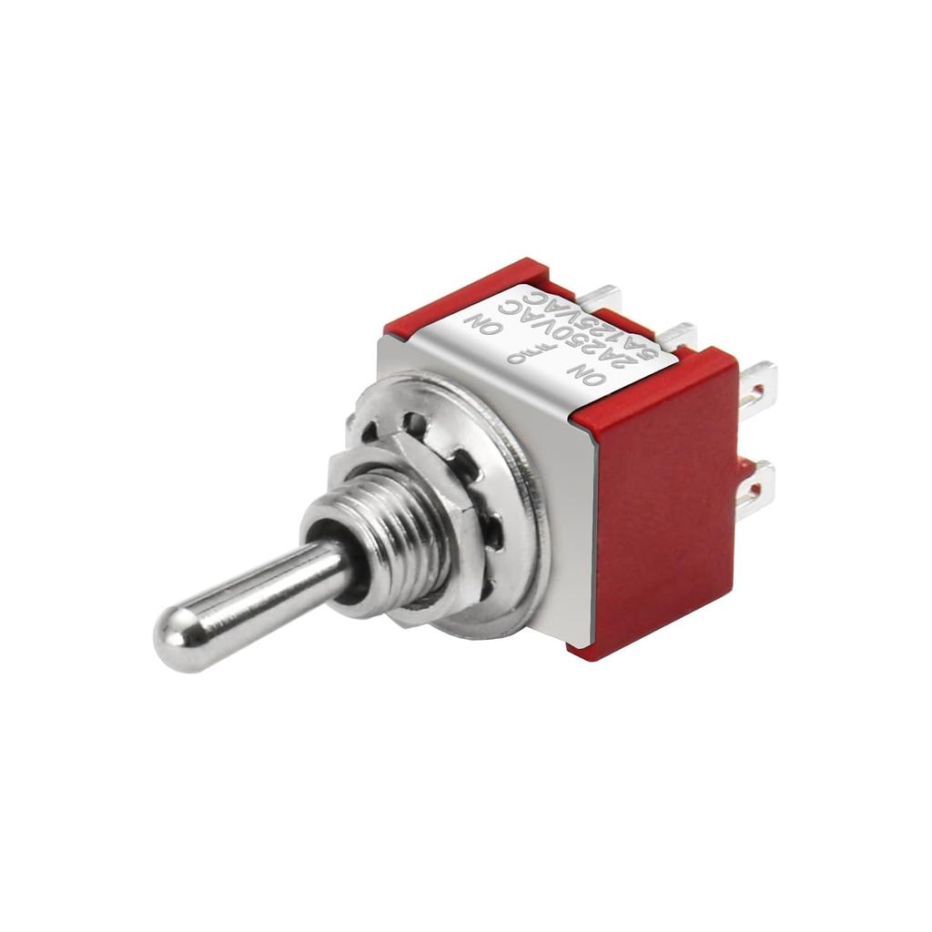 Heschen Mini Toggle Switch, MTS-223, (ON)-Off-(ON) Momentary Type, DPDT, 6 Pin, 2A 250V, 6A 125V, Pack of 5