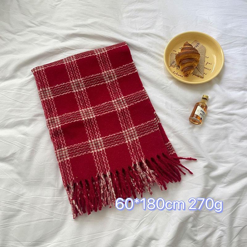 [Dai Green] New atmosphere Christmas red grid soft waxy matching gift scarf high-end style fashion scarf