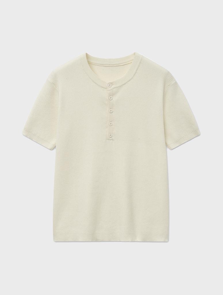 NOIRER Ribbed Henley Neck Half Knit (Ivory)