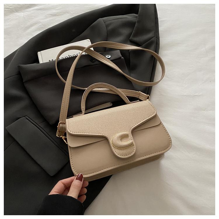 Retro splicing casual fashion handbag new simple shoulder crossbody women's small square bag