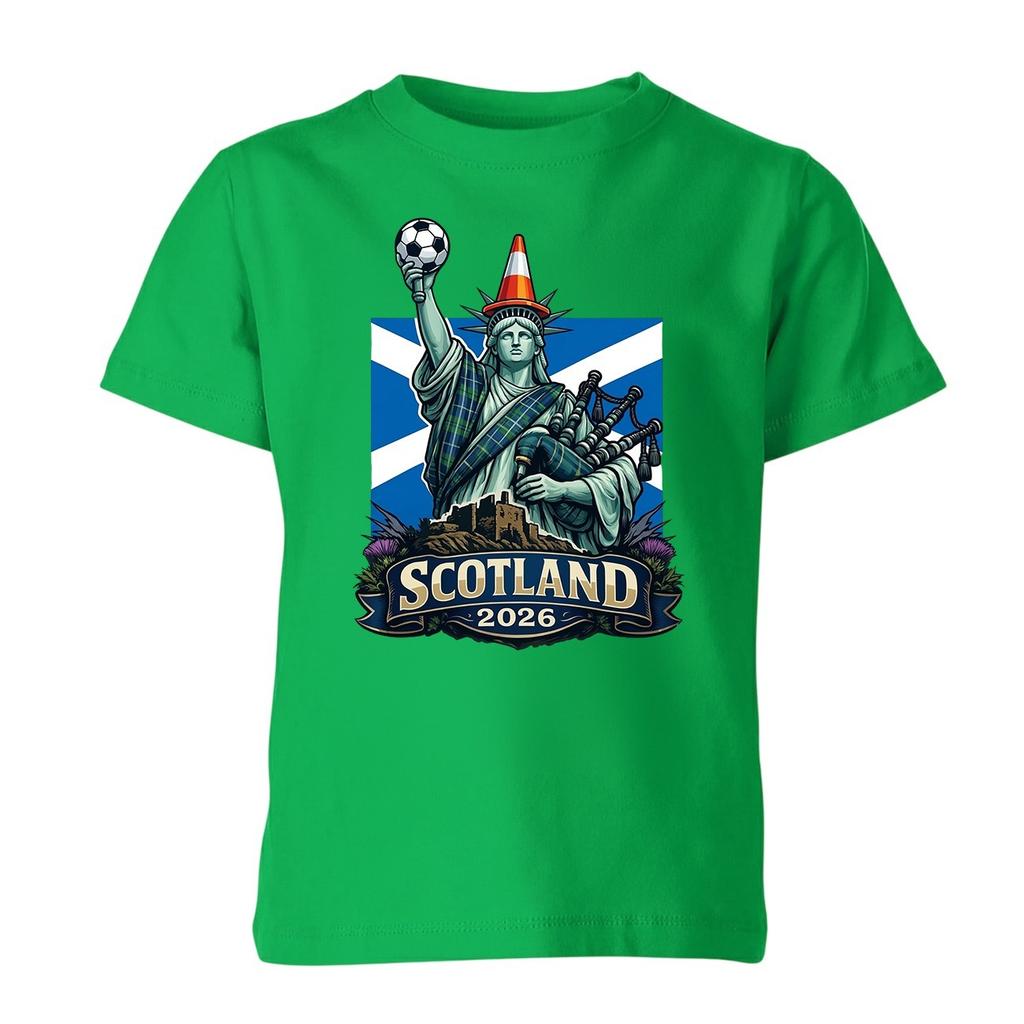 Scotland Bagpipes Liberty Statue 2026 Soccer Kids TShirt Patriotic Scottish Flag Football Fan Youth Casual Tee Gift Cotton Tops