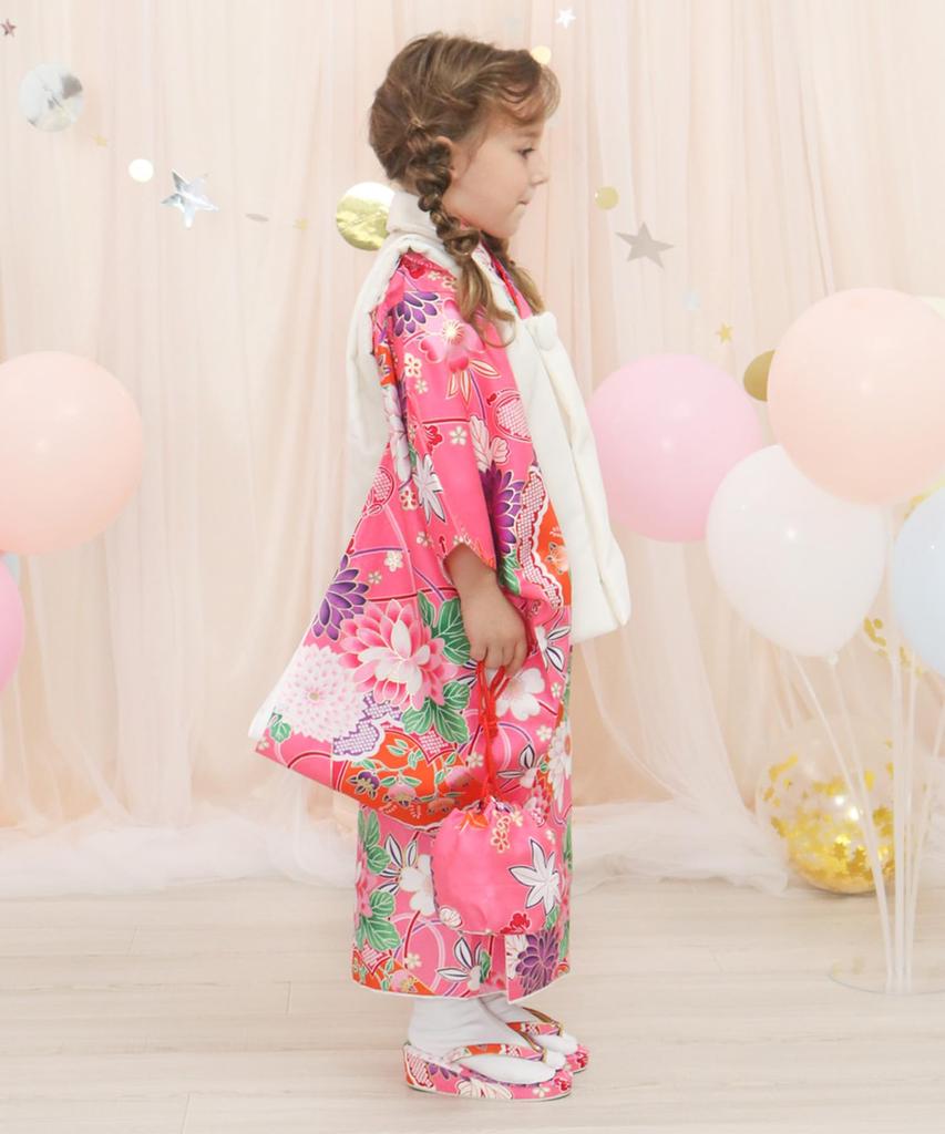 Shichigosan girls kimono plain full set 753 Yumemi peach purple [KYOETSU] [Kyoetsu] 3-year-old set, hifu, accessories, (5. flower, 90-100cm)