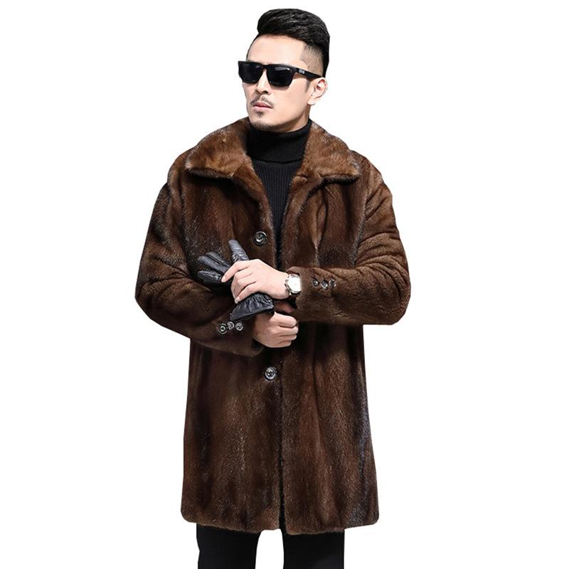 Men's imitation fur jacket mink jacket winter fur coat imitation mink hair warm medium and long casual large size