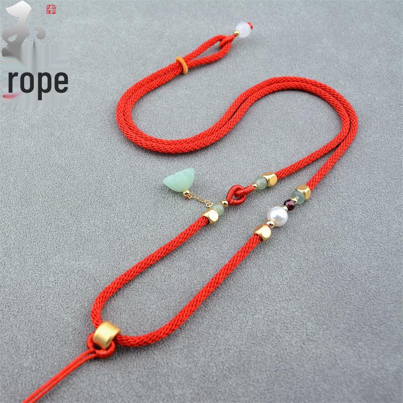 Lotus Seed Pod Pendant Necklace with Jade & Agate Talisman for Men and Women красный