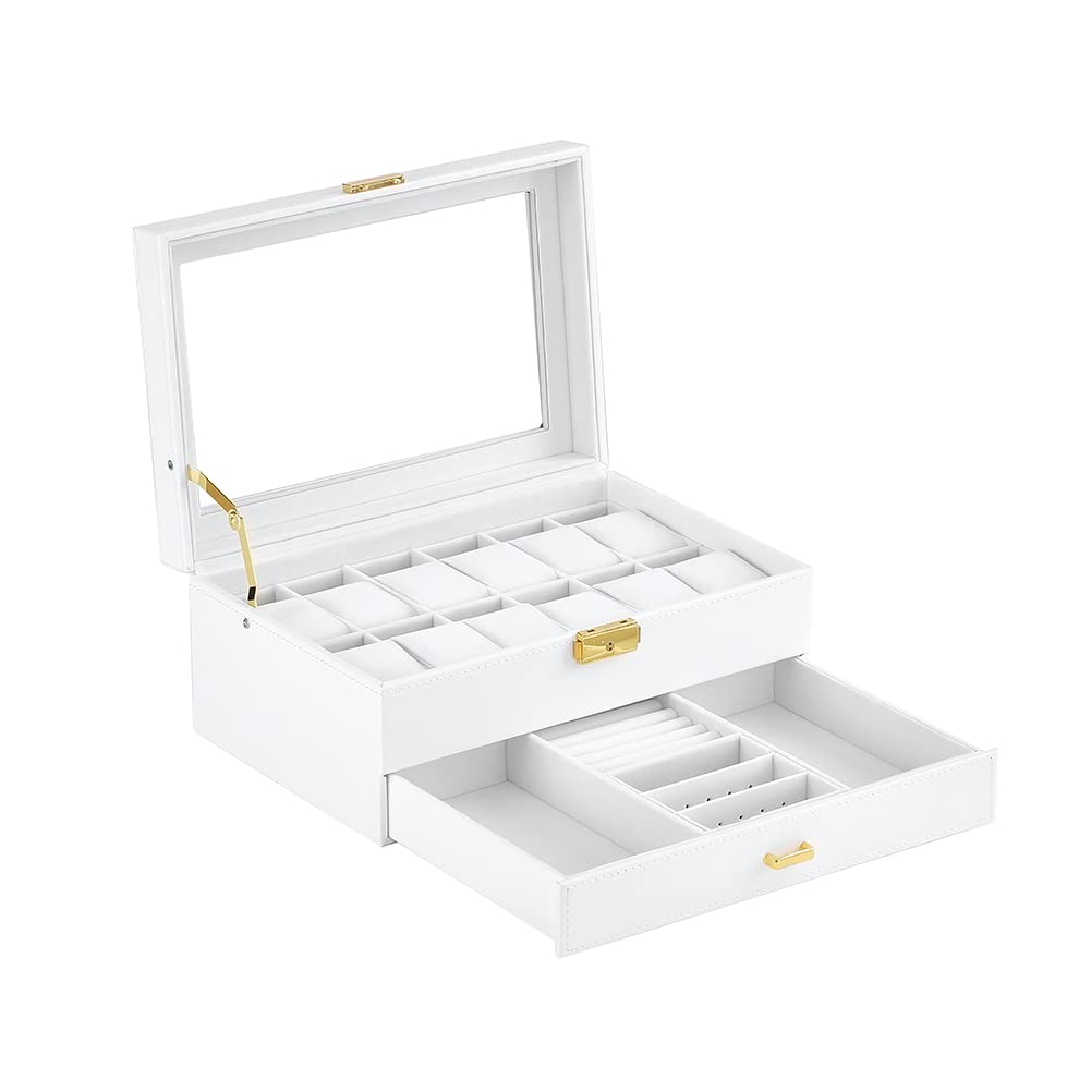 

DRAIGERWAY Часы Аксессуар для часов Ювелирные изделия Часы Часы Коллекция часов ПУ кожа 12 Отделений, Футляр, Коробка, Хранение, Футляр, Хранение, Футляр, (Белый, Часы,