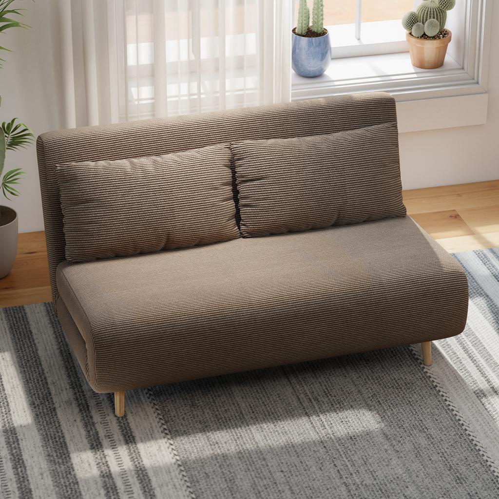 Sofa Bed, Guest Bed, 3-Way Adjustable Backrest, Corduroy Look, up to 120 kg, 141 x 90 x 81 cm, Dark Brown