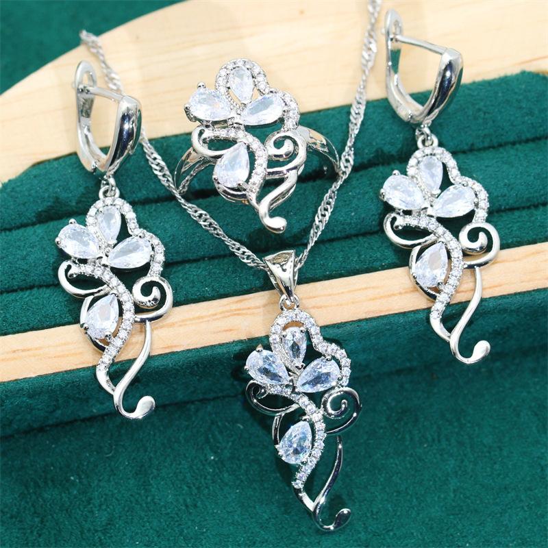 New European and N Women Fashion Bracelet Earrings Necklace Set Fashion Diamond Wedding Necklace Earrings