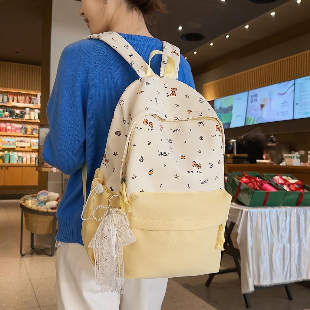 Schoolbag Junior High School High School Student Schoolbag Female Cute Bow Kitten Backpack College Style Cartoon Small Fresh Backpack