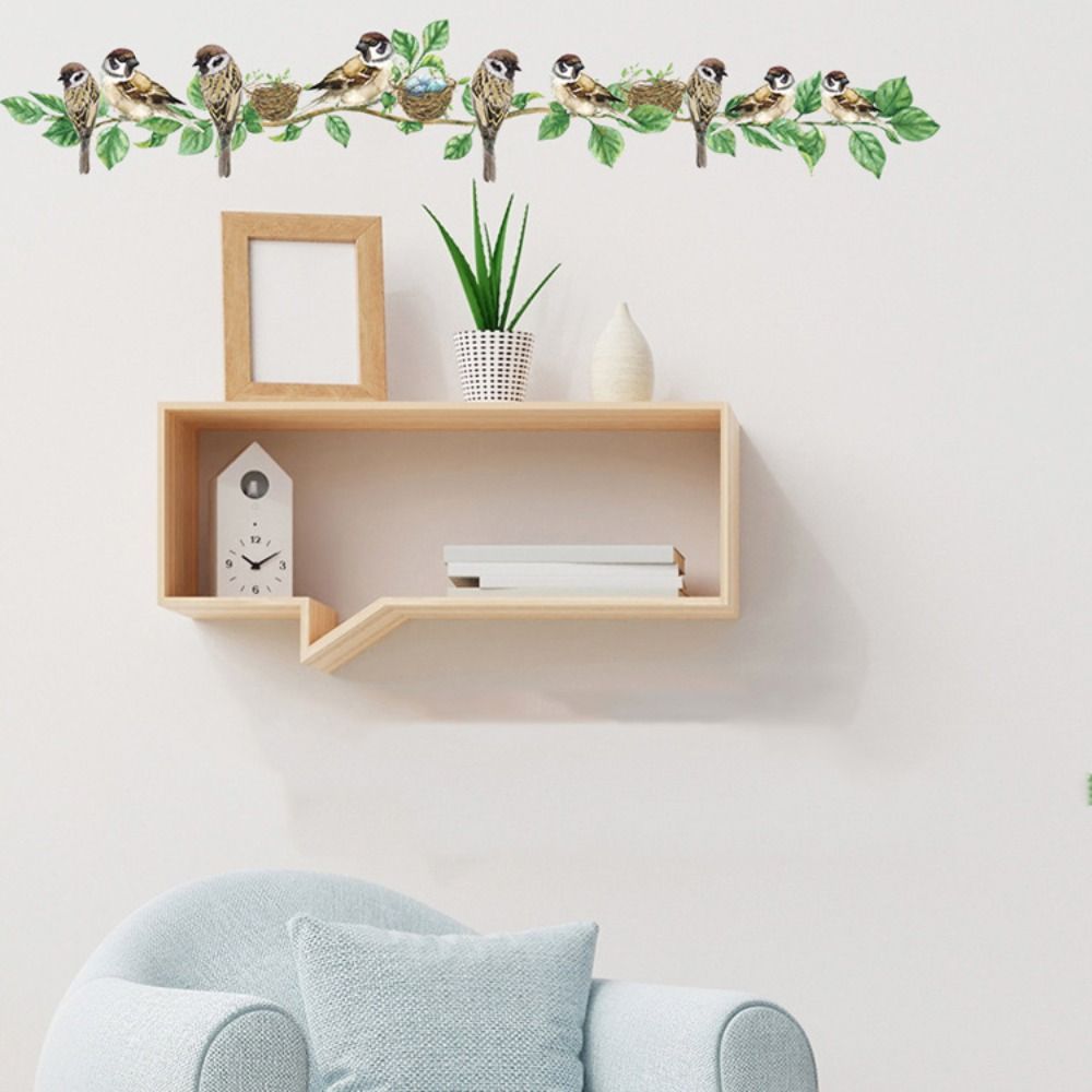 Waterproof Birds Branch Stickers PVC Cute Sparrow Mural Decor Wallpaper   Background