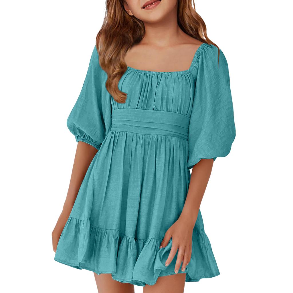 Children's Casual -Sleeve Backless Waist-Tied -Pleated Dress