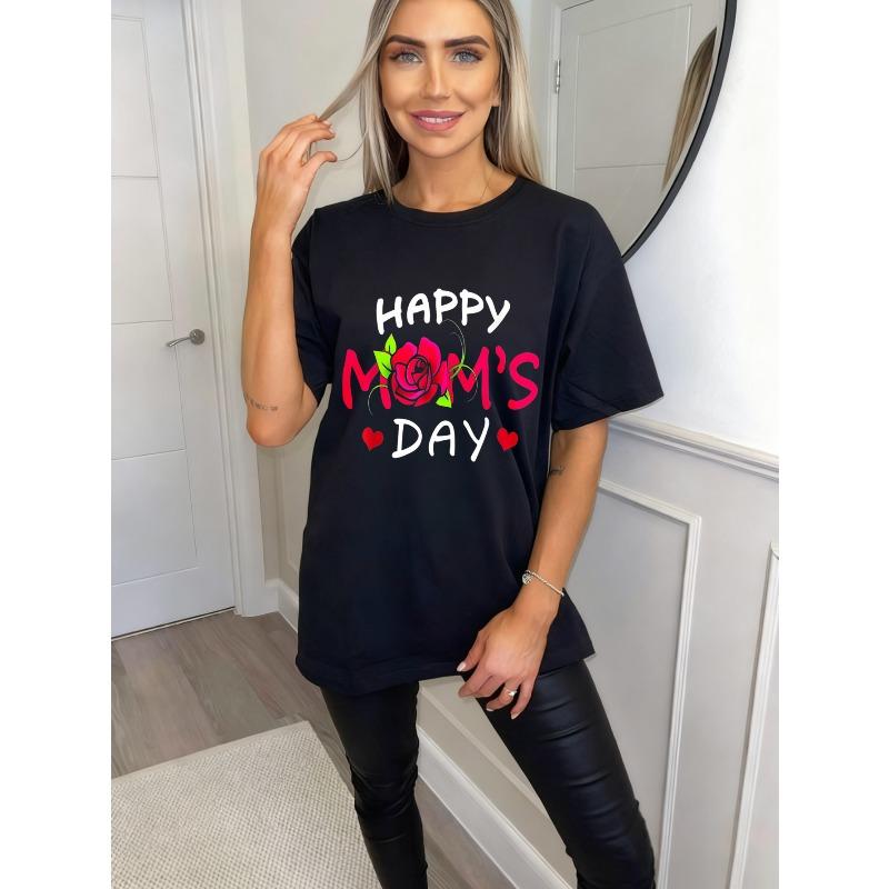 Happy Moms Day T Shirt Black Rose And Hearts Print For Mother S Day Celebration