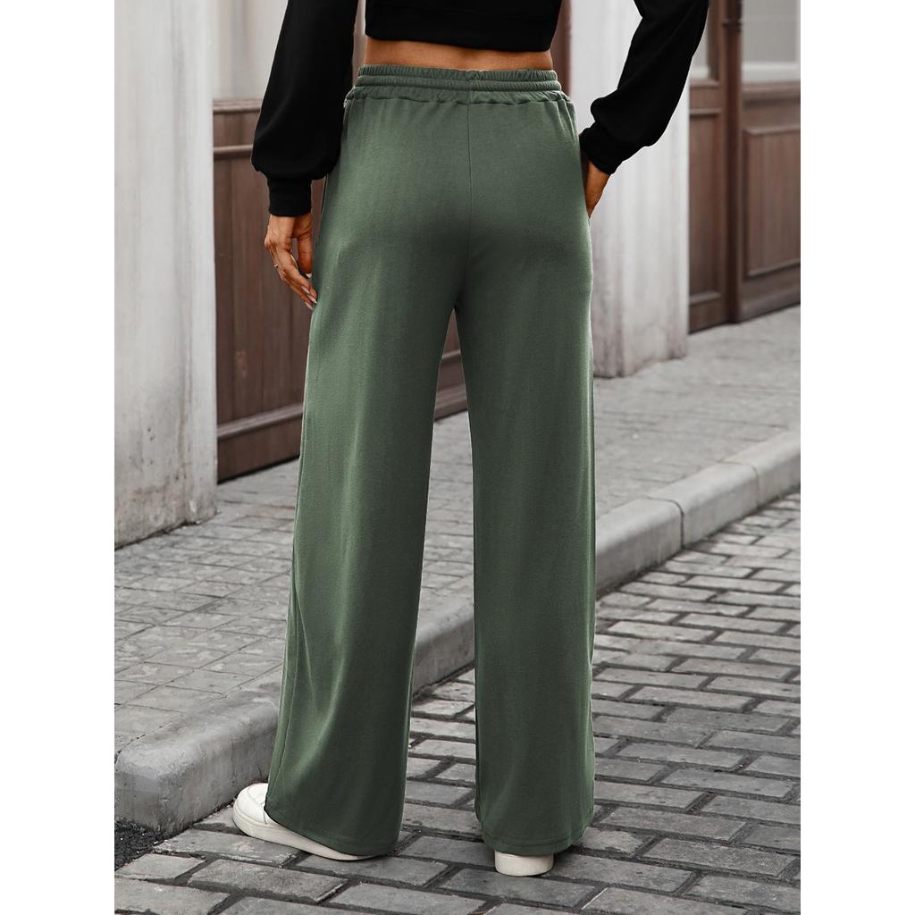 Fall Winter New Women's Solid Color Derong Drawstring Pocket Loose Casual Long Pants Leisure Trade Europe America