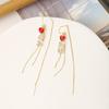 Silver Needle Long Red Earrings for Women, Niche High-End Earrings, Stud Earrings, Heart Tassel Fashionable Simple Style