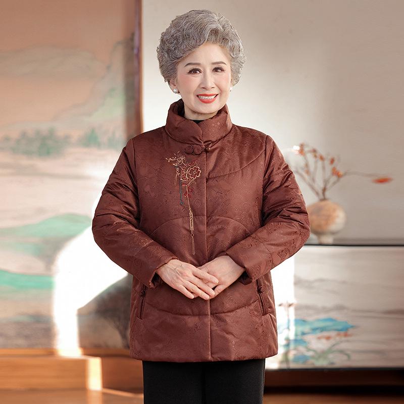 Stylish High-Collar Cotton Jacket for Middle-Aged and Elderly Women - Warm Winter Coat for Moms and Grandmothers, Chinese-Inspired Design