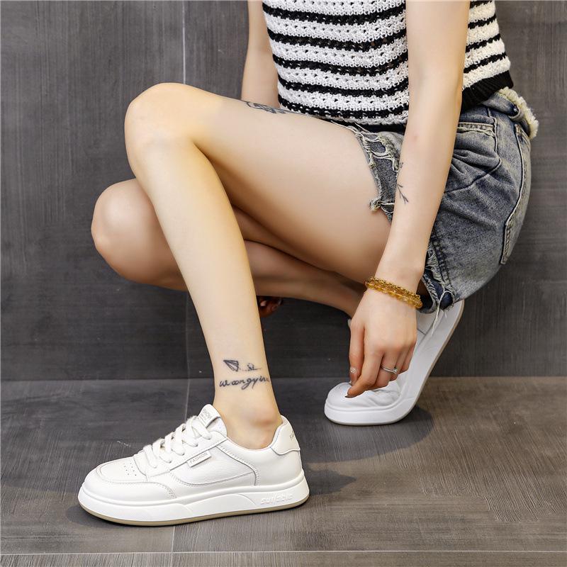 Women's White Versatile Sneakers - Flat, Thick Sole, Stylish 2025 Design for Spring and Autumn