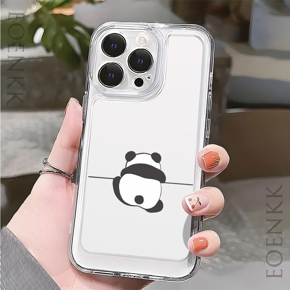 Cute Panda Silicone Phone Case For iPhone 14 13 15 16  12 11 Pro Max X XR XS 14 15 16 Plus 12 13 Mini Transparent Bumper Cover
