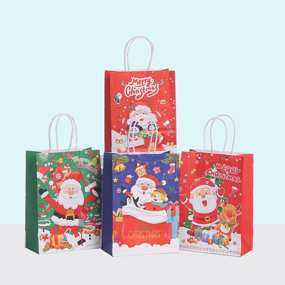 20pcs Cartoon Christmas Series Kraft Paper Handbag Party Gift Packaging Bags Shopping Mall Clothing Candy Shopping Portable Paper Bag