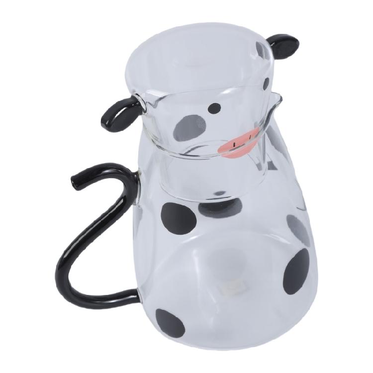 Cow Themed Water Pitcher and Cup for Bedsides Table Decoration Beverage Glass High Borosilicate Glass Milk Carafe