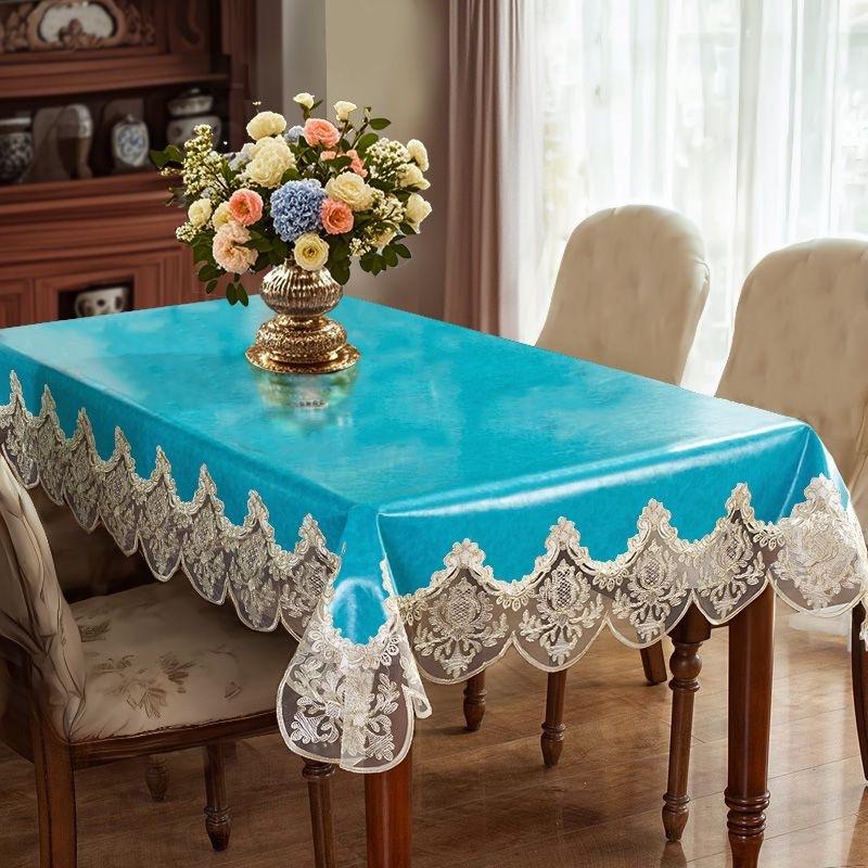 1pcs No-rinse Tablecloth Oil Wax Lace Tablecloth Anti Oil Anti Fouling Protective Pad Waterproof Heat-resistant Dining Table Mat Easy To Maintain