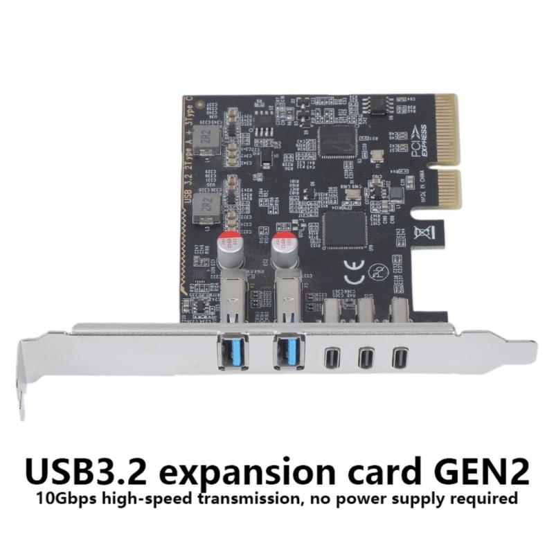 Highly Speed USB3.2 Gen 2 PCIE 4X 5 Port Adapter Card with Type A &Type C Interfaces for Widely Use PCIe Converters