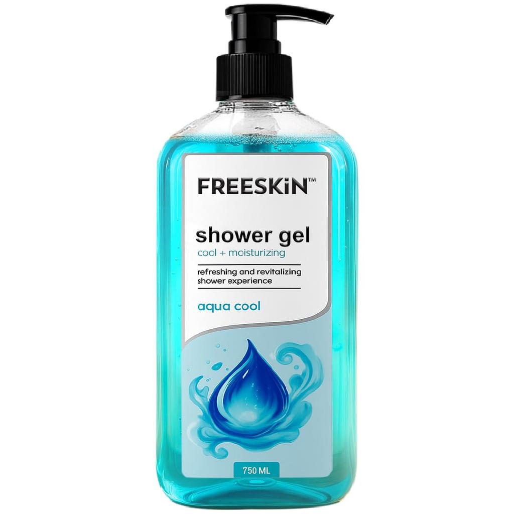 Freeskin Aqua Cool Shower Gel-750ml | Refreshing & Revitalizing Body Wash | Cool, Energizing & Hydrating Formula | Long-Lasting Freshness for Men