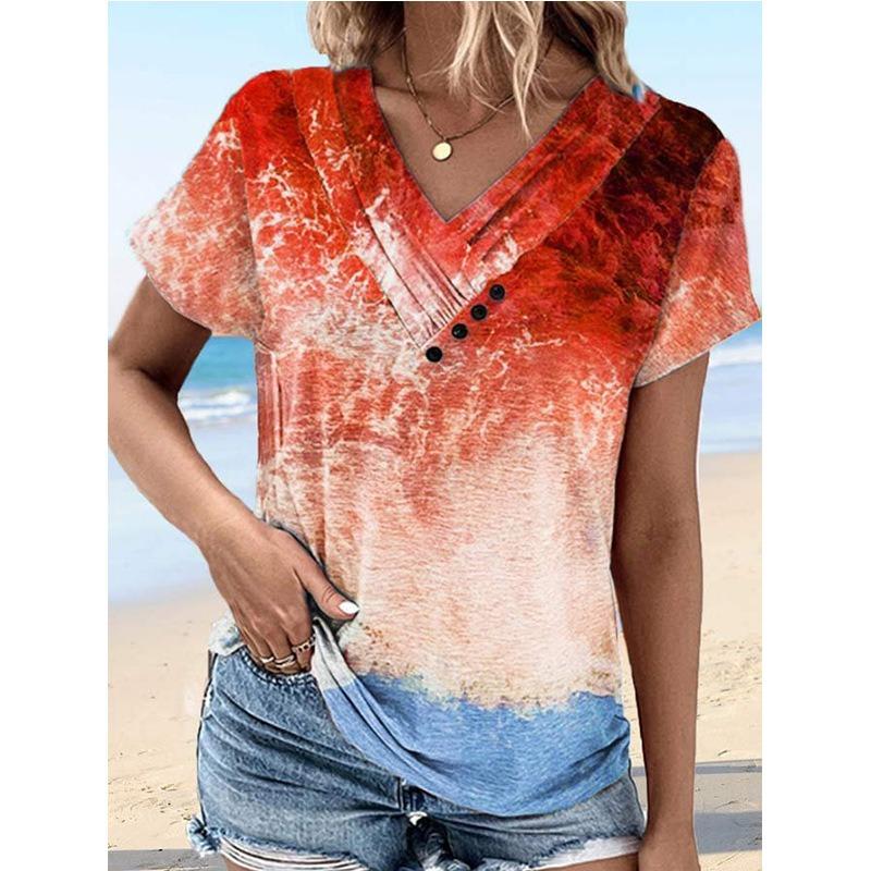 JPNTKY Women s Fashion Casual V-Neck Short Sleeve Blouses & Shirts S