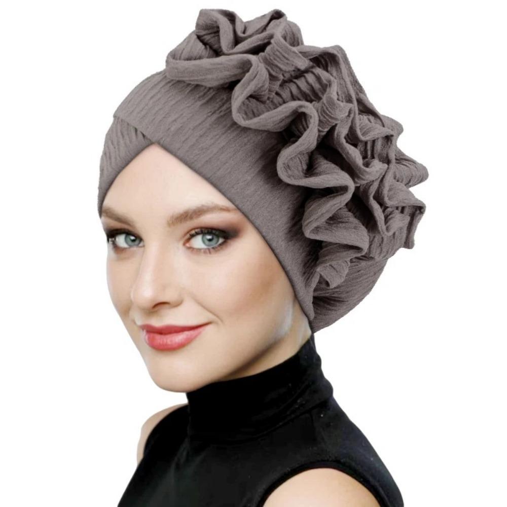 

Women Pre Tied Bonnet Ruffle Flower Edge Ramadan Chemo Cap Elegant Beanies Hats For Wedding