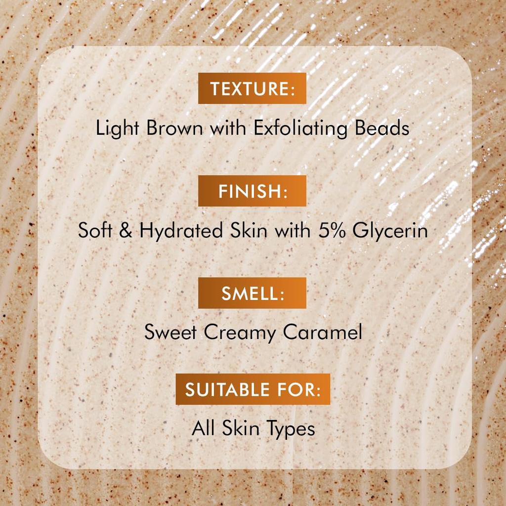 mCaffeine Exfoliating Body Wash 300ml Pack of 1 for Smooth Hydrated Skin with Sweet Caramel Fragrance