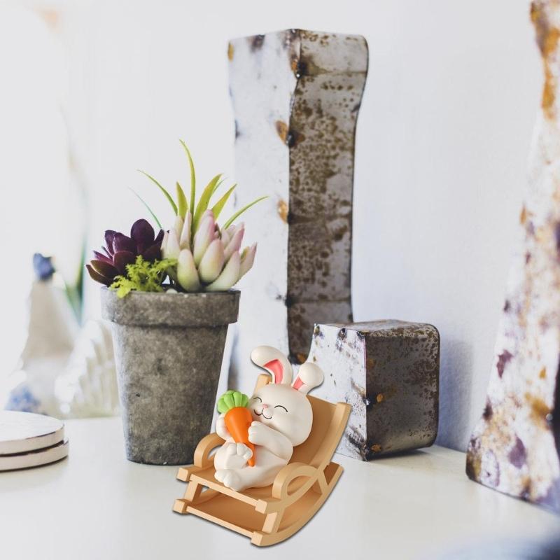 Miniature Animal Figure on Rocking Chair Resins Sculpture Phone Stand for Desk Ornament and Living Room Decoration
