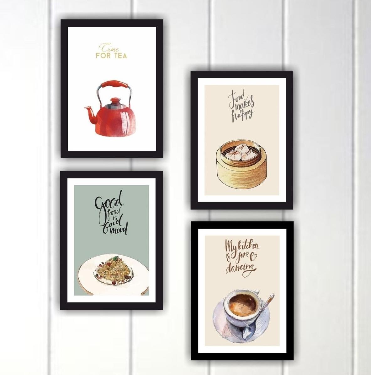 

4 Piece Kitchen Home Decoration Frame Look Wooden Adhesive Backed MDF Table Multi Set Standart чорний