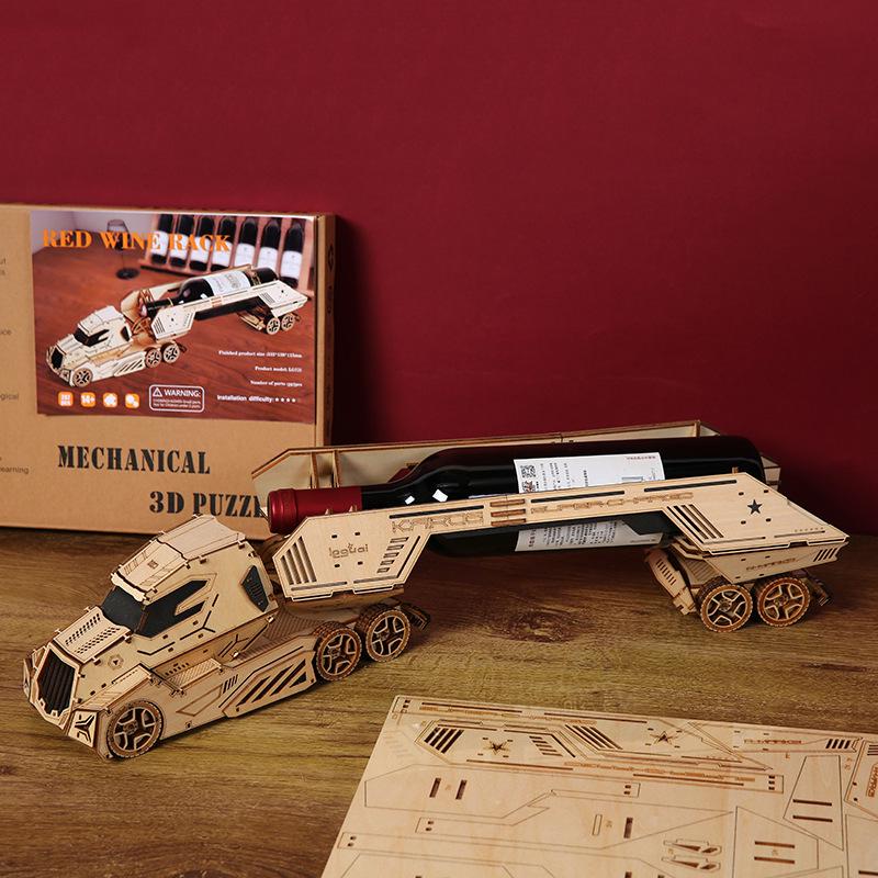 

3D Wooden Jigsaw Puzzle Wine Rack - Creative DIY Educational Assembly Toy