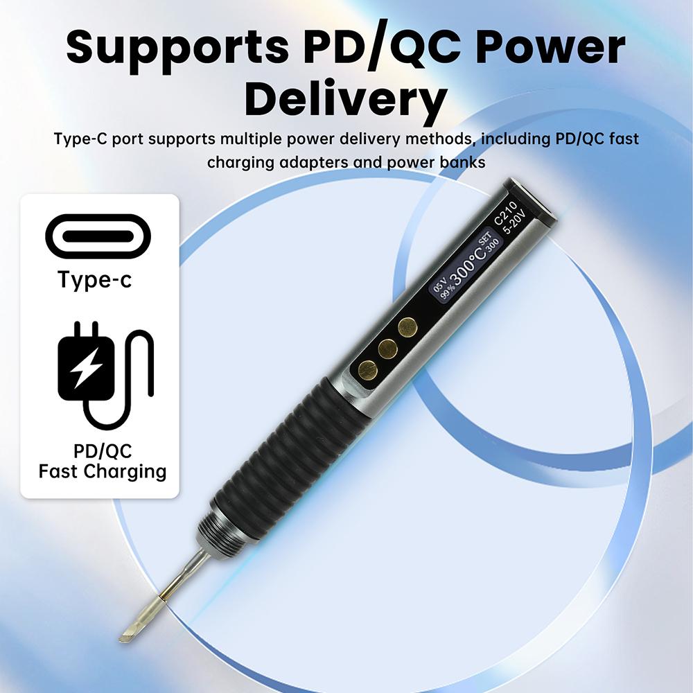 C210 Smart Soldering Iron Adjustable PD/QC Fast Charging Constant Temperature 150-480℃ Electric Welding Repair Tools DC5-20V