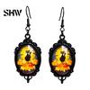 Versatile Dark Style Daily Wear Accessories 1 Pair Halloween Gothic Black Cat Earrings for Women, Vintage Jewelry with Skull Bat Patterns Punk Dangle