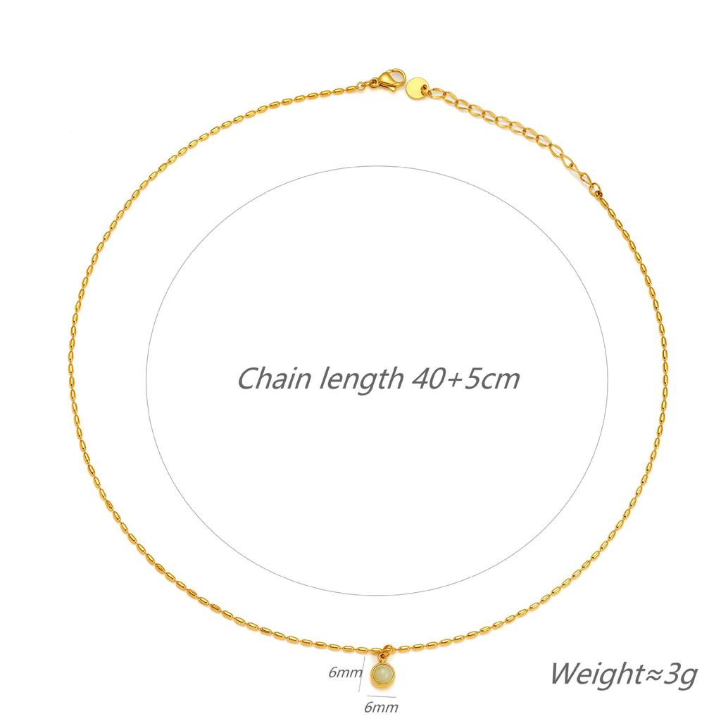 Simple Temperament Dongling Jade Green Bean Titanium Steel Necklace Jade Bead Chain Retro Collarbone Chain Female