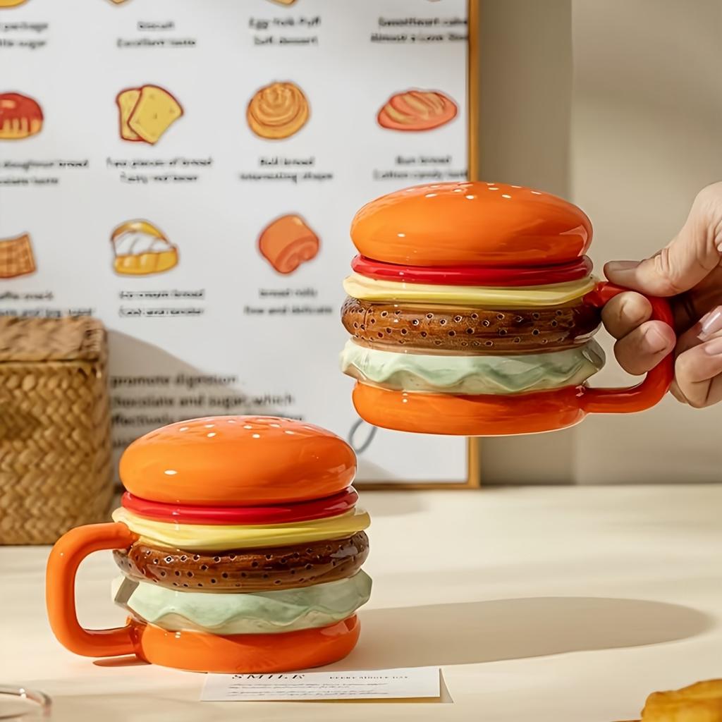 1Pc Italian Hamburger-Shaped Ceramic Cup, Featuring A Multi-Layered Hamburger Design, Bright And Fun Colors, Making It More Convenient To Eat While