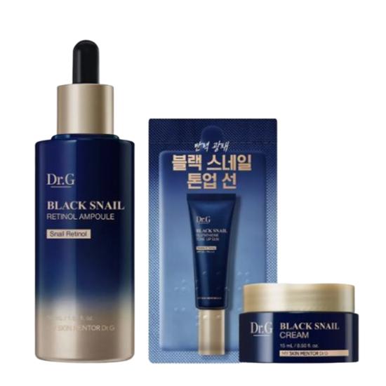Dr.G Black Snail Retinol Ampulle(Serum) Set – Faltenpflege & Straffung mit Schneckenschleim & Retinol (50ml + Creme 15ml + Tone-Up Sonnencreme 2ml)