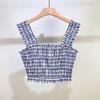 Seaside Blue & White Plaid Beaded Camisole Top + High-Waisted Skirt Set