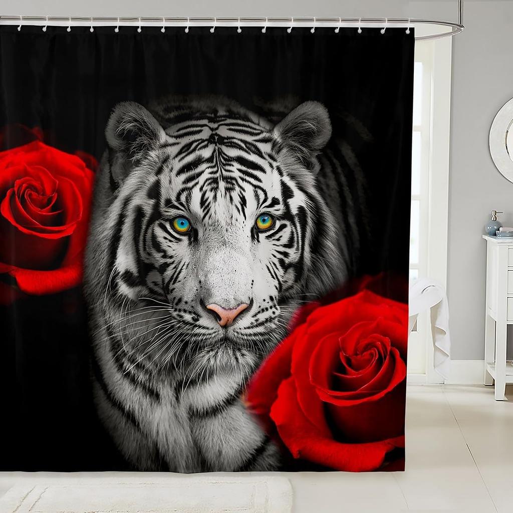 Lovely Dog Shower Curtains,Cute Puppies Cartoon Animal Bath Curtain,Paw Print Blue Cloth Fabric Bathroom Decor Set with Hooks